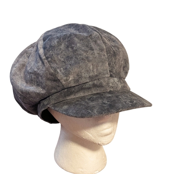 Vintage Microsuede Fiddler Cap Hat Newsboy Cadet Pageboy Grey Elastic Back Y2K - Picture 1 of 9